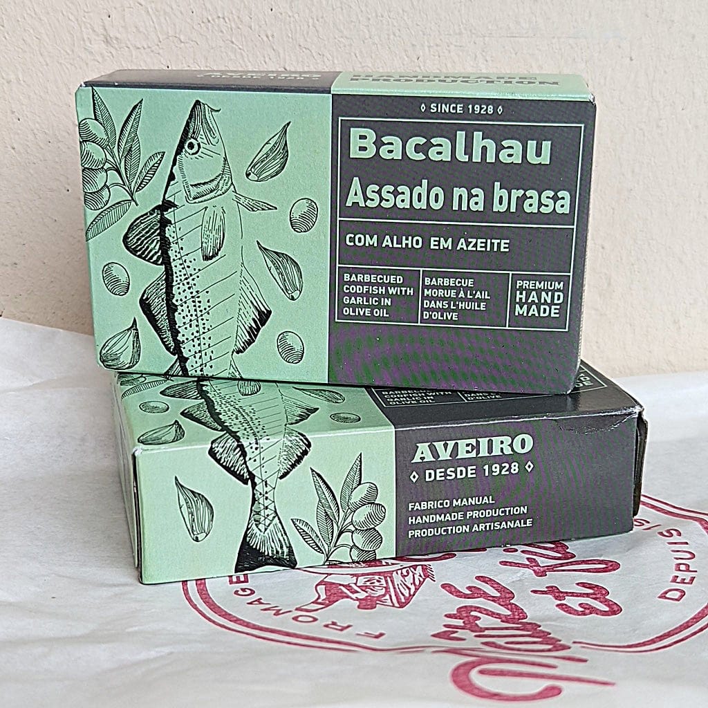 AveiroTuna Fischkonserven Dose à 125g Bacalhau Aveiro na Brasa - mit Knoblauch (Stockfisch) Maitre Philippe et Filles