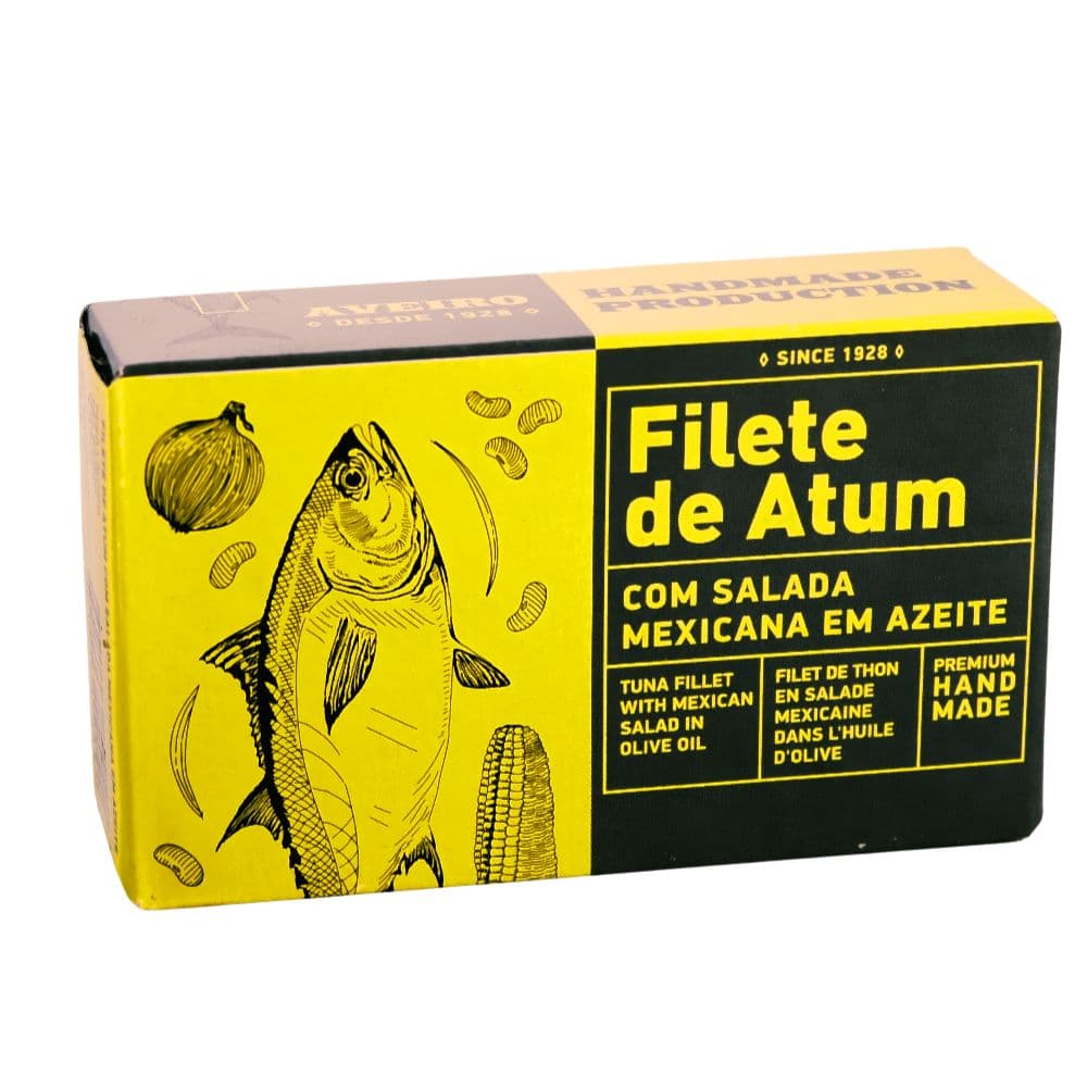 AveiroTuna Fischkonserven Dose à 120 g Thunfischfilet mit mexikanischem Salat in Olivenöl Maitre Philippe et Filles