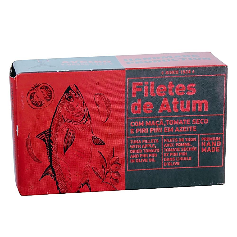 AveiroTuna Fischkonserven Dose à 120 g Thunfischfilets mit Apfel, getrockneter Tomate und Piri Piri in Olivenöl Maitre Philippe et Filles