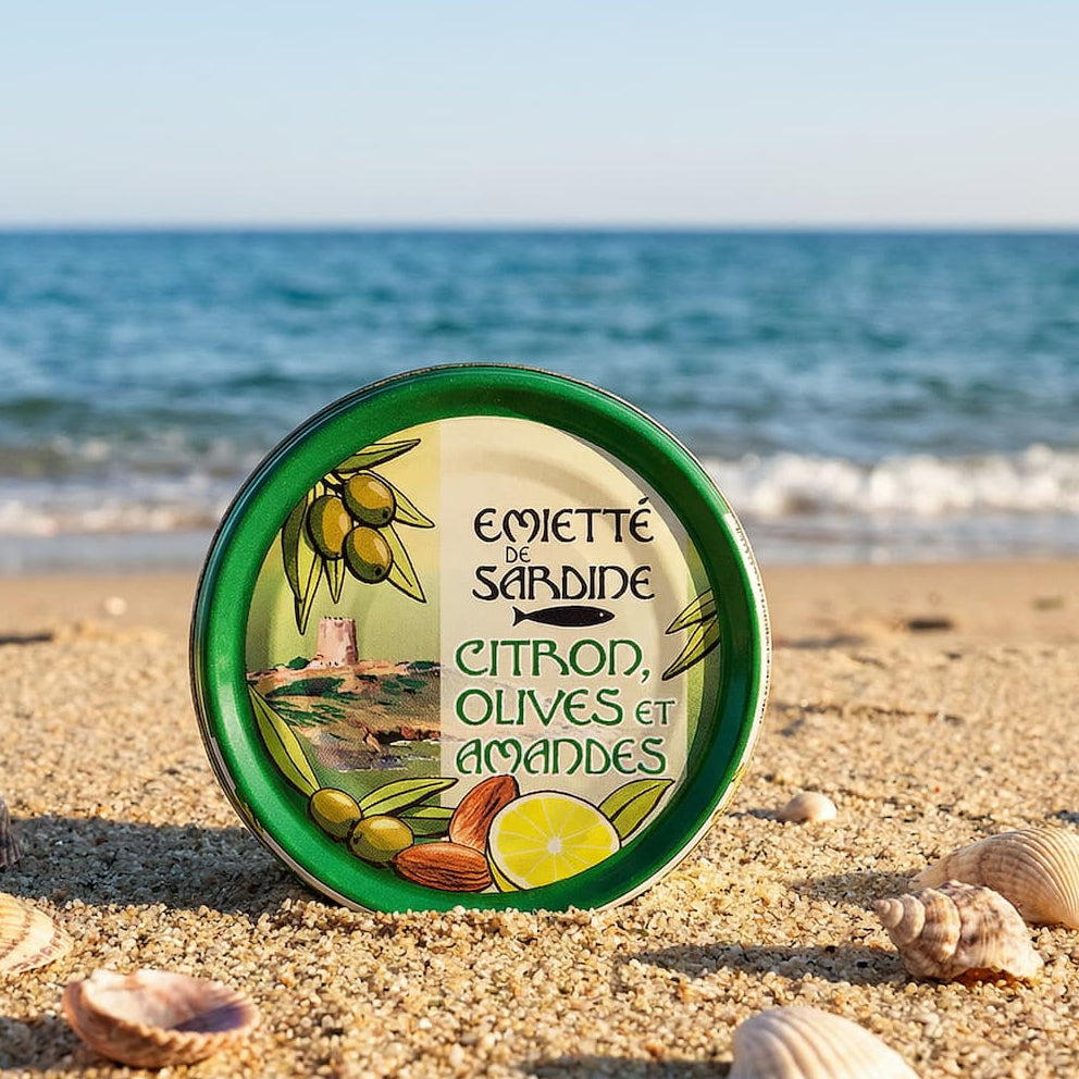 Émietté der Sardine mit Zitrone, Oliven & Mandeln Dose à 80g