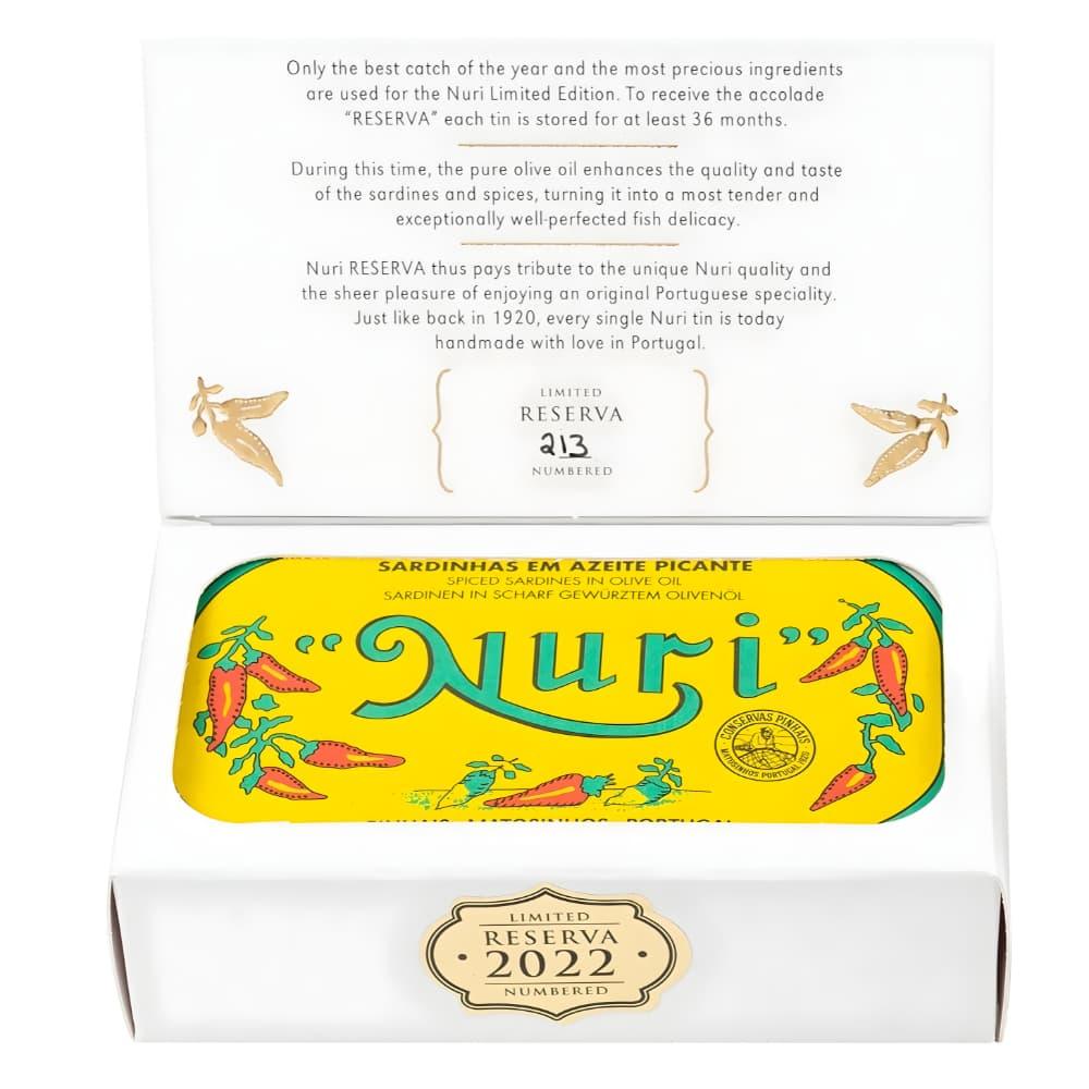NURI Reserva 2022 – Spiced Sardines in Olive Oil (Pikante Jahrgangssardine)