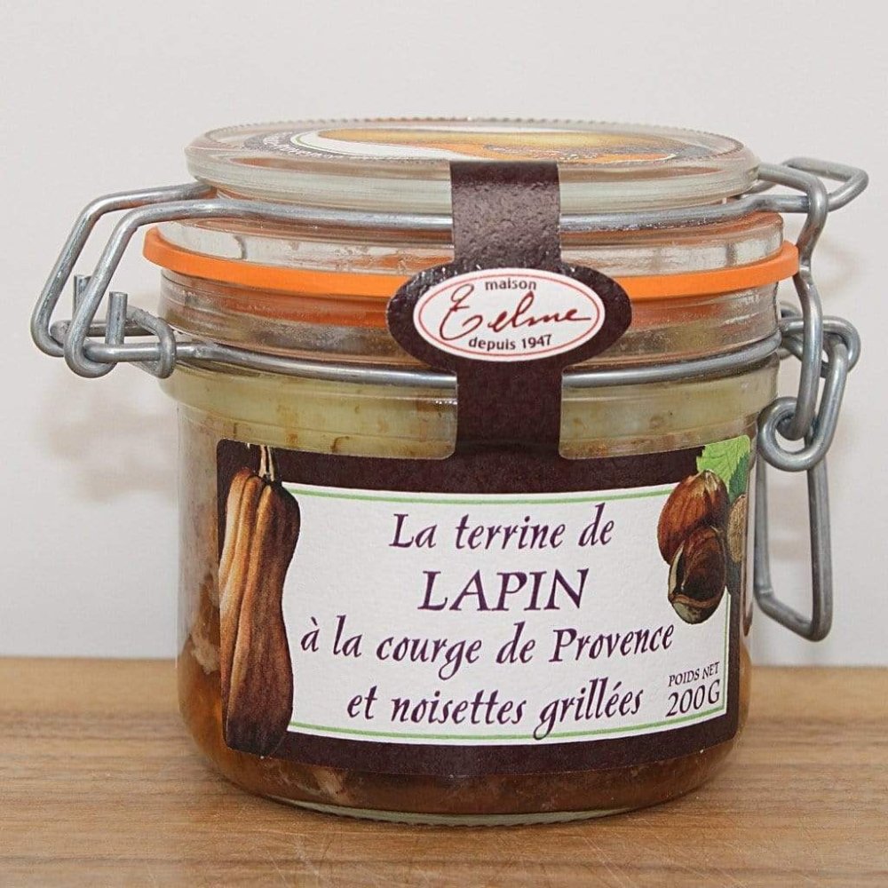 Terrine vom Kaninchen mit Butternut-Kürbis und gerösteten Haselnüssen Glas 200g