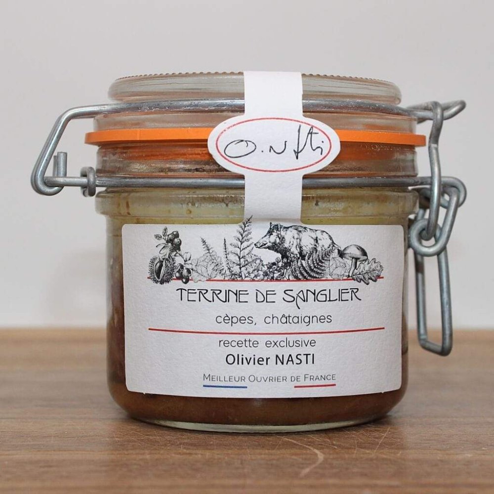 Wildschweinterrine mit Steinpilzen und Kastanien Glas 200g